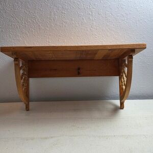 Rustic Wood Wall Shelf Spindle Brackets Striped Plank Top Brown Pine Handcrafted